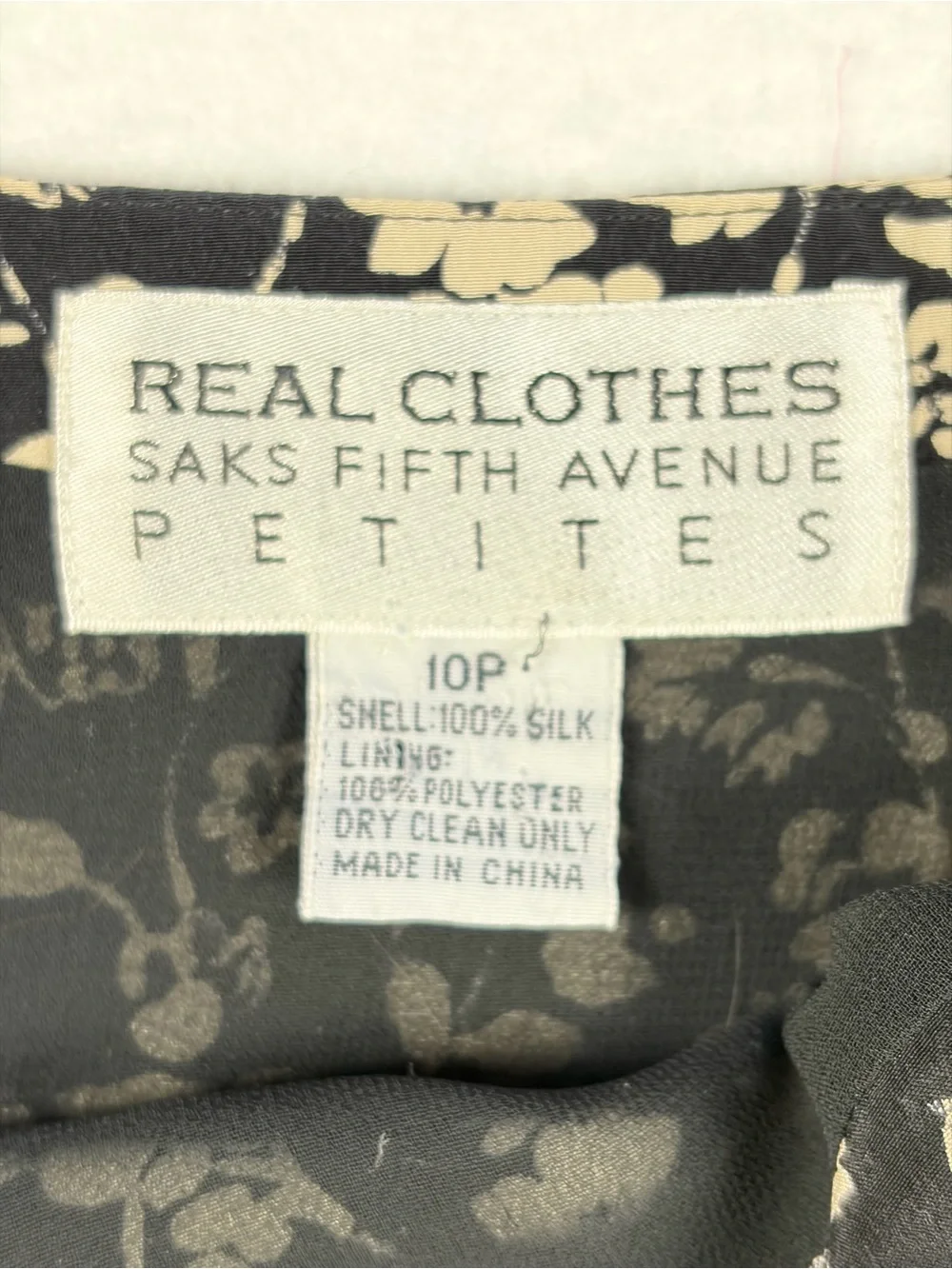 Real Clothes Saks Fifth‎ Avenue Black Silk Maxi Skirt with Cream Floral Print